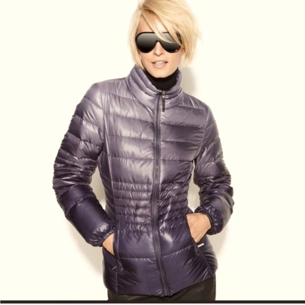 Kensie Quilted Ombré Purple Gray Shiny Puffer Jacket Coat Size Small